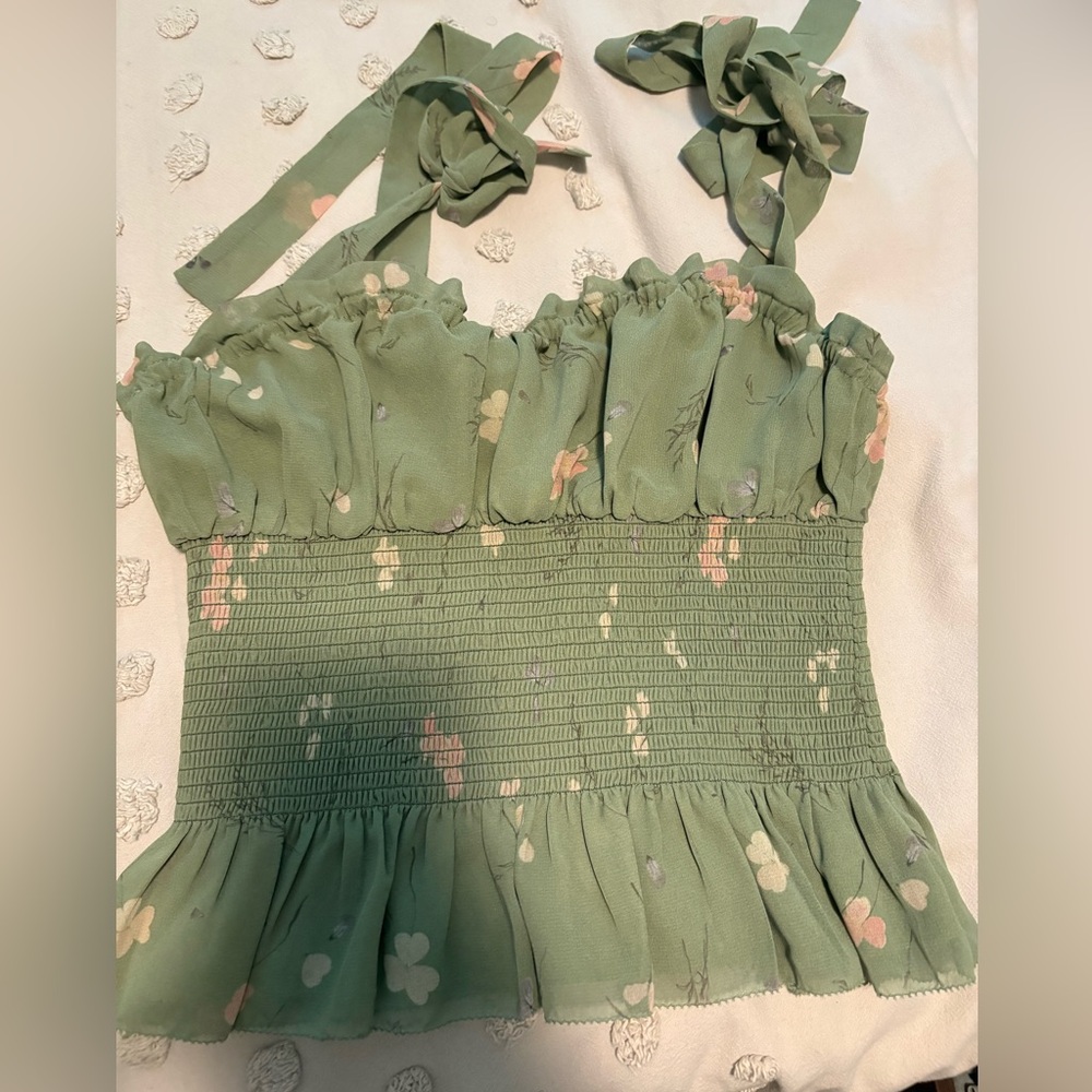Aritzia Wilfred Floral Green blouse